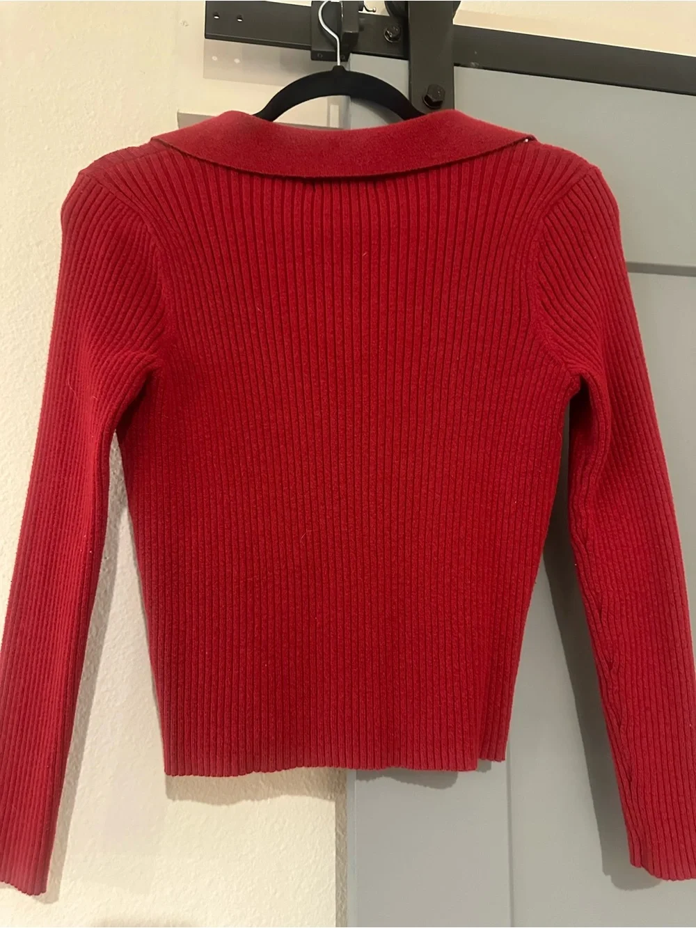 Old Navy Red Ribbed V-Neck Sweater with Collar